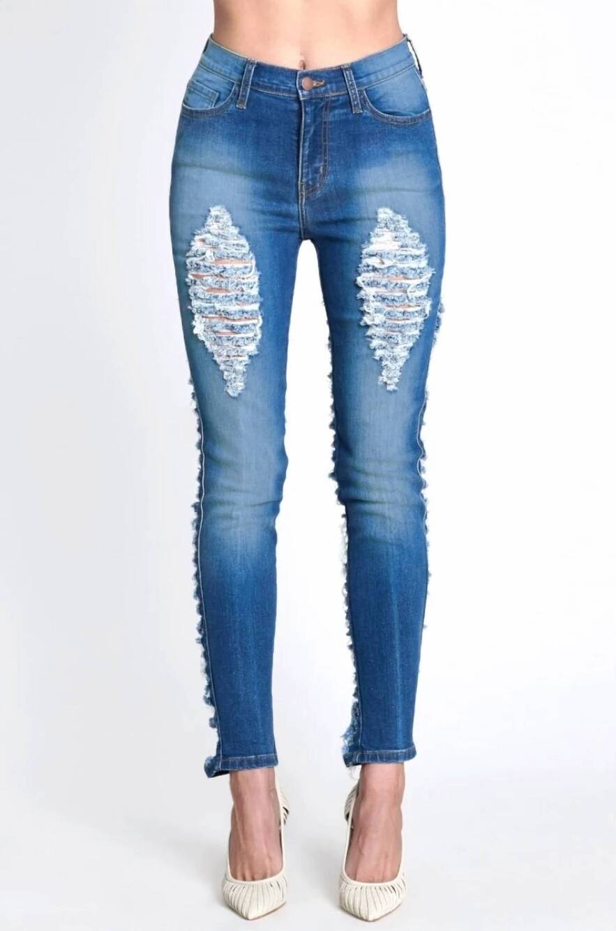 NEW VIBRANT ali distressed jeans in medium wash blue